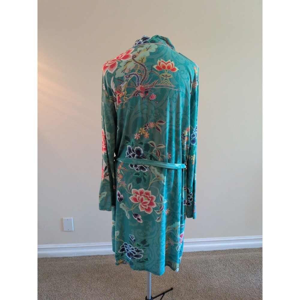 Johnny Was Robe LG Teal Verdino Floral Patterned Wrap Robe Belted, Pockets. - Picture 5 of 12